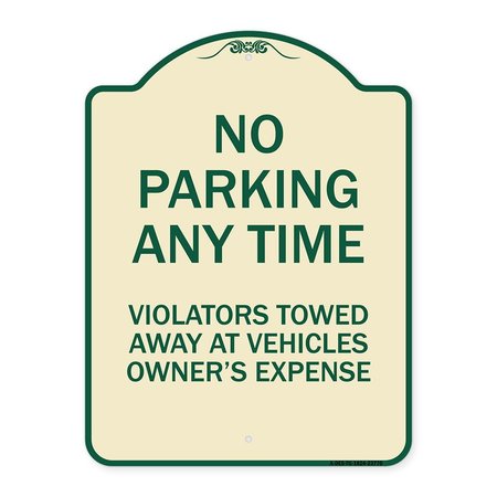 SIGNMISSION No Parking Anytime Violators Towed Away Heavy-Gauge Aluminum Sign, 24" x 18", TG-1824-23770 A-DES-TG-1824-23770